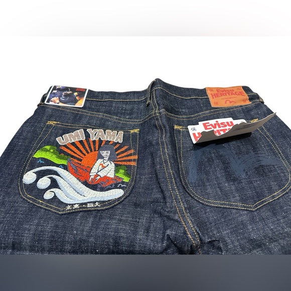 Vtg seldvage Evisu Japanese denim with embroidered logo in the pocket38/40/44